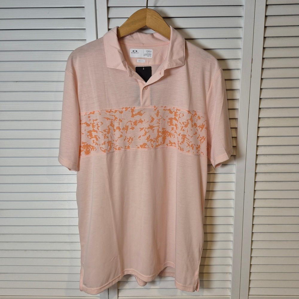 Oakley Polo Shirt‎ M Pastel Orange Sand Print Hydrolix Golf UV Protection NWT